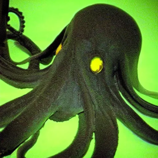 Image similar to a scary octopus caught on trailcam nightvision footage camera, grainy low quality