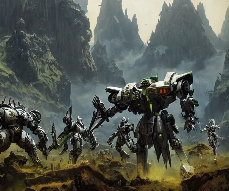 Prompt: stylistic vray 3 d render of sidescrolling shooter robotech warhammer, silver ornate armor warrior, green orcs surrounding him, mountains and giant gothic abbeys in the background!!!, hyperrealism, fine detail, 8 k, artsation contest winner, fantasy art, brush strokes, oil, canvas, by mandy jurgens and michael whelan