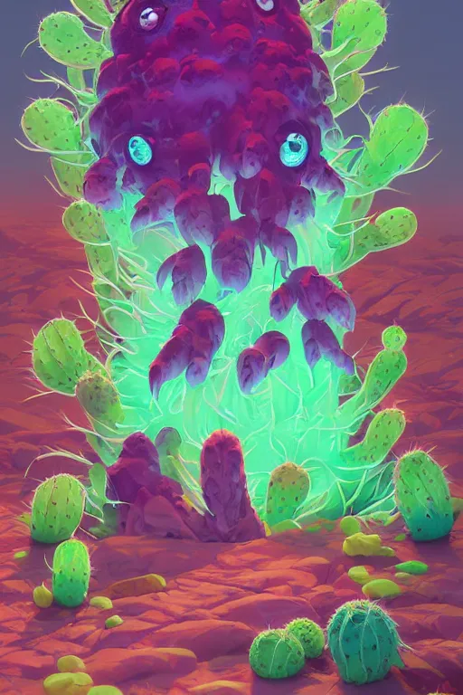 Image similar to roots cactus sushi cristal smurf ghost creature animal sushi cristal very big eye roots cactus elemental flush of force nature micro world fluo fishscale, behance hd by jesper ejsing, by rhads, makoto shinkai and lois van baarle, ilya kuvshinov, rossdraws radiating a glowing aura global illumination ray tracing hdr