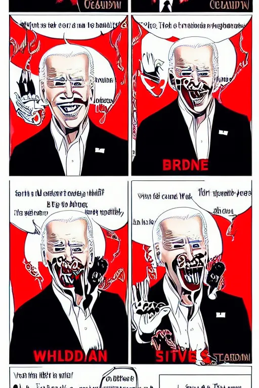 Image similar to joe biden!!!!! smile, creepy!, joe biden as satan!!! devil worshiper!!! art style ben garrison!!!!!!!!!!!!!!!! drawn by ben garrison, iconic, masterpiece, ornate and detailed, political cartoon