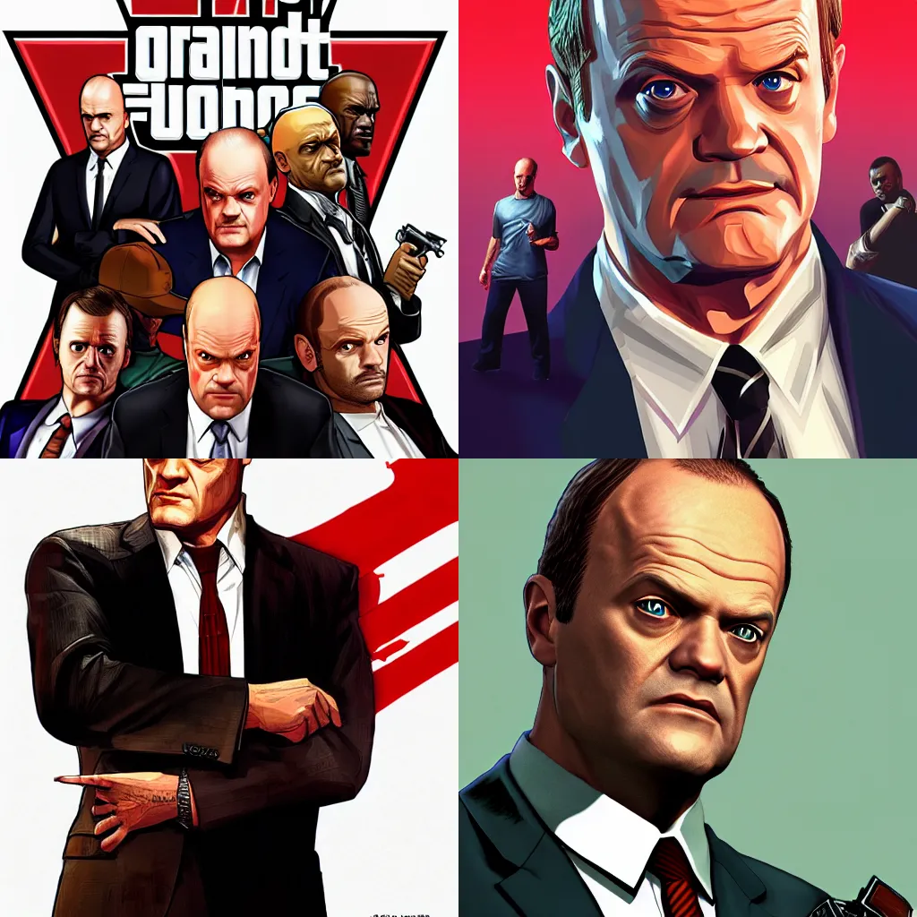 Prompt: Frasier in Grand Theft Auto 5 cover art, epic, 4k resolution, extremely detailed, very sharp, artstation, digital art, vibrant,