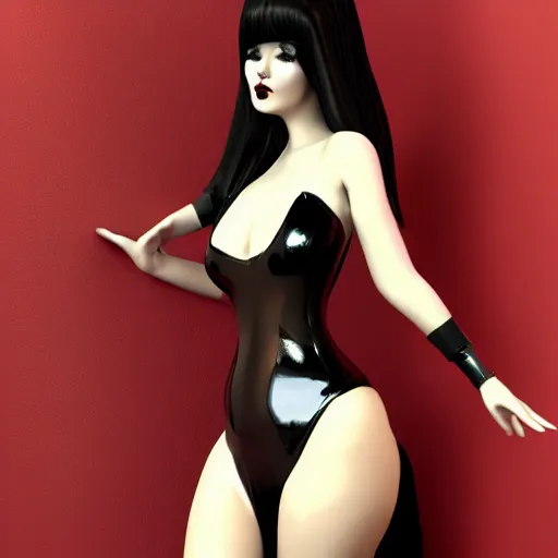 Image similar to an elegant curvy feminine pale goth cutie wearing an elaborate latex-nylon-leather striped red-black-silver-gold tube dress, thin waist, cgsociety, photorealistic, 16k, smooth, sharp focus, trending on ArtStation, volumetric lighting, worksafe, sublime-comforting-intriuging ambience