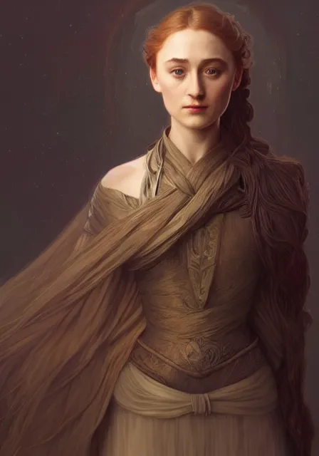 Image similar to sansa saoirse ronan, intricate, elegant, highly detailed, digital painting, artstation, concept art, smooth, sharp focus, illustration, art by artgerm and greg rutkowski and alphonse mucha and william - adolphe bouguereau