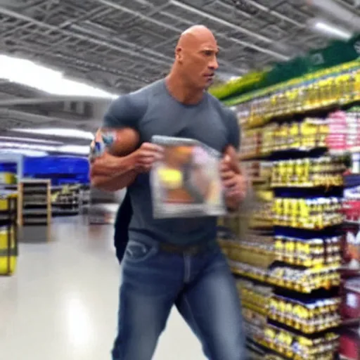 Image similar to dwayne the rock johnson stealing from walmart cctv footage