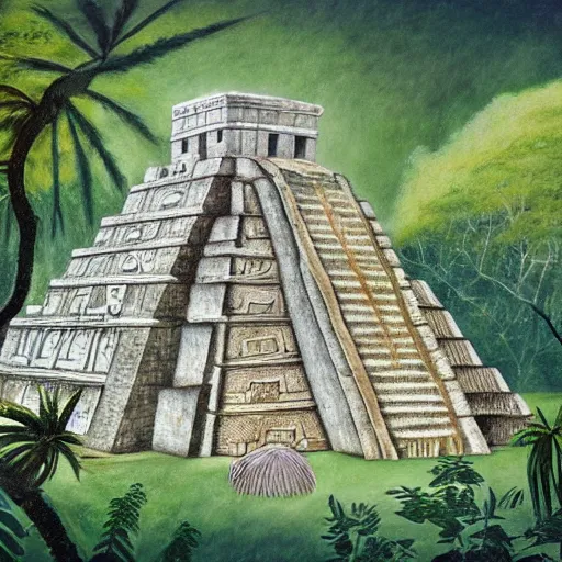 Image similar to mayan ruins in the middle of an overgrown jungle, in the style of remedios varo, photorealistic