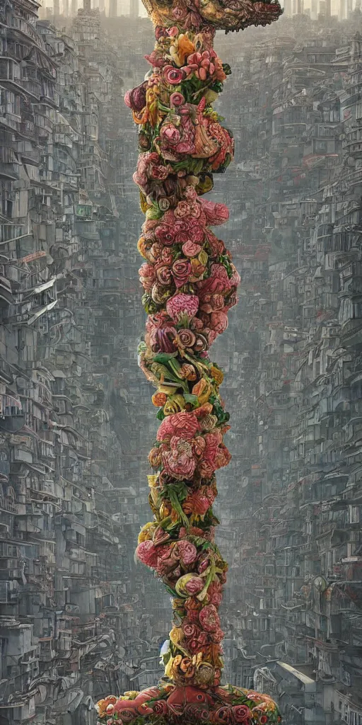 Image similar to colossal grotesque flower made from unfulfilled communist dreams in the middle of abandoned post soviet constructivist cityscape, Stalinist architecture, ultradetailed, Intricate by Hayao Miyazaki and Josan Gonzalez and Makoto Shinkai and Giuseppe Arcimboldo and Wes Anderson