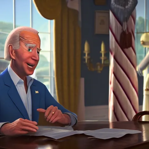 Image similar to joe biden on meth as seen in award winning animated pixar movie 4k octane render