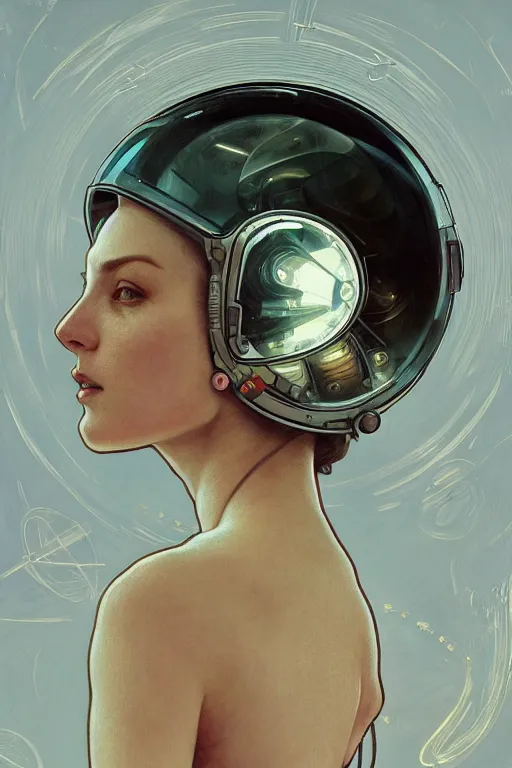 Image similar to A full portrait of a 2001 Space Odyssey Astronaut, intricate, elegant, highly detailed, digital painting, artstation, concept art, smooth, sharp focus, illustration, art by Krenz Cushart and Artem Demura and alphonse mucha