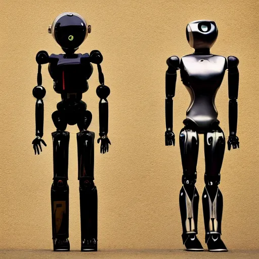 Prompt: photo four humanoid robots posing, cinematic