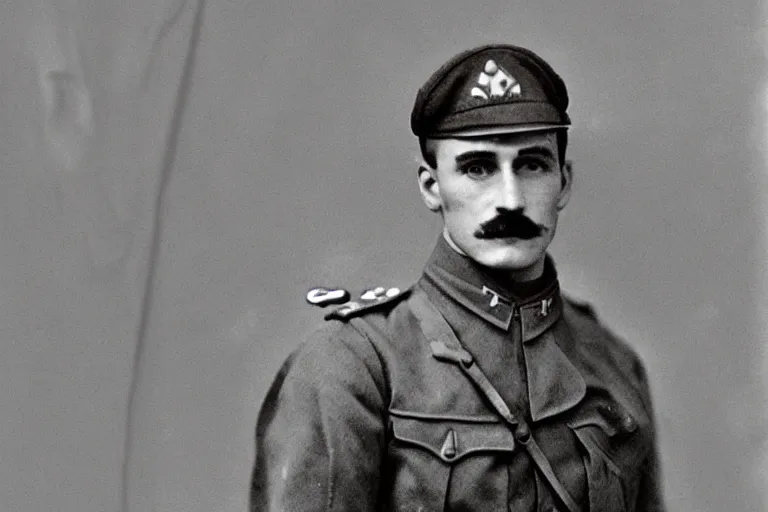 Image similar to Luigi as a world war I soldier, photograph, colorized, damaged