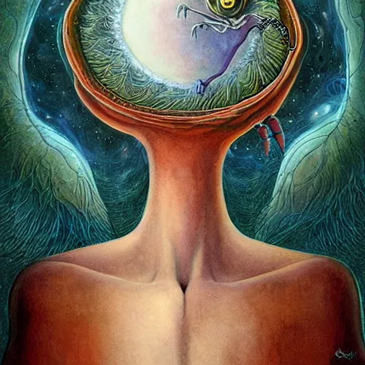 Image similar to portrait of surreal alien, artwork by Daniel Merriam,