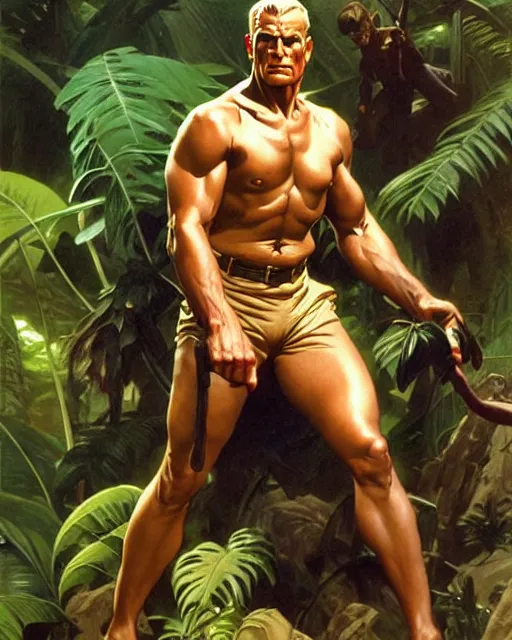 Image similar to doc savage in the jungle, fantasy character portrait, ultra realistic, concept art, intricate details, highly detailed by james bama, william adolphe bouguereau and frank frazetta