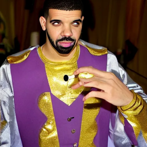 Prompt: drake dressed as a pretty princess with a magic wand