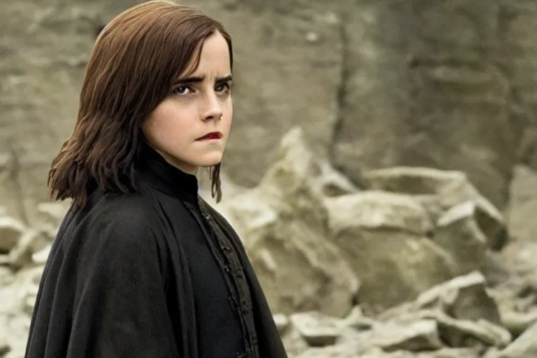 Prompt: emma watson starring in the role of severus snape, screencap from the harry potter movie
