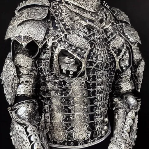 Prompt: intricate ornamental black armor, baroque, ultra detailed with many skulls, and a highly detailed battle scene