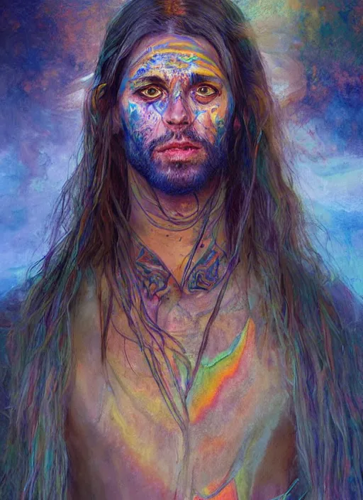 Image similar to full-length portrait of psychedelic shaman under fire light, highly detailed, sharp focused, ultra realistic digital concept art by Alyssa Monks, Charlie Bowater