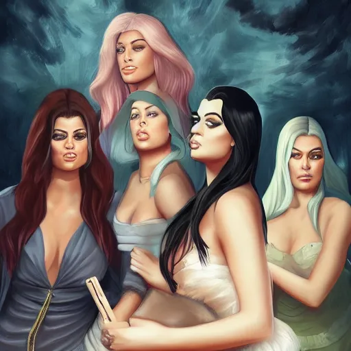 Prompt: The Kardashians looking for their credentials, rococo painting, smooth, sharp focus, artstation, pixiv,