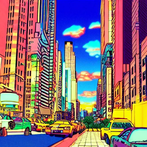 Prompt: new york sunset, sprite, vaporwave nostalgia, directed by beat takeshi, visual novel cg, 8 0 s anime vibe, kimagure orange road, maison ikkoku, sketch by osamu tezuka, directed by makoto shinkai and beat takeshi