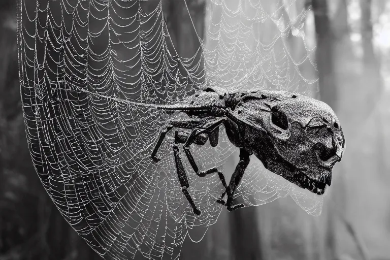 Image similar to portrait of a dusty armored skeleton covered in spiderwebs By Emmanuel Lubezki