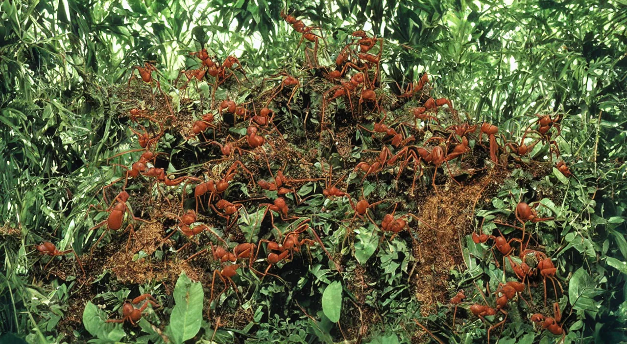 Image similar to an incredible intricate surrealist monster of the mix of human and ants in the jungle, by the best photographer of national geographic, scientific photo, hight quality, realistic light, kodachrome 6 4, hiperdetailed