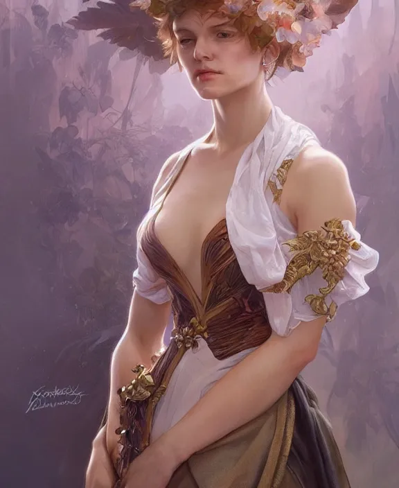 Image similar to portrait of katalin kariko, full body, intricate, elegant, highly detailed, digital painting, artstation, concept art, art by artgerm and greg rutkowski and alphonse mucha