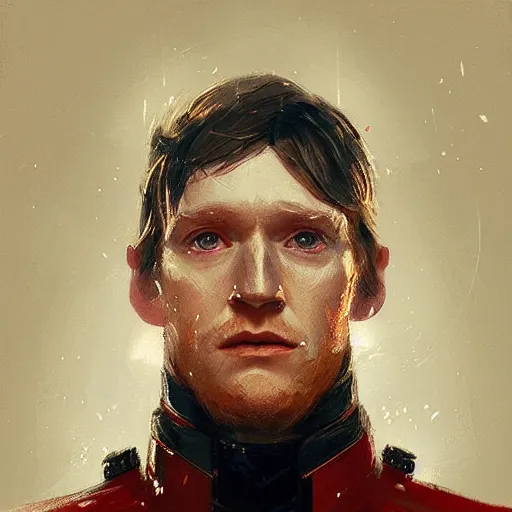 Prompt: portrait of a man by Greg Rutkowski, Domhnall Gleeson as an evil admiral in blak and red uniform, Star Wars Universe, scifi, highly detailed portrait, digital painting, artstation, concept art, smooth, sharp foccus ilustration, Artstation HQ