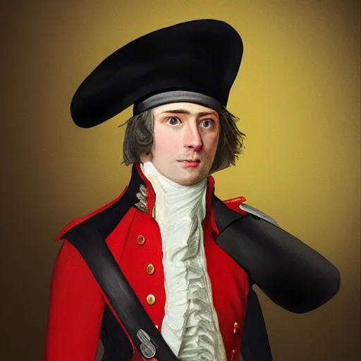 Image similar to A male 18th century British Redcoat Soldier wearing a tricorne hat, artstation, very detailed, award winning trending, historical, masterpiece, realism