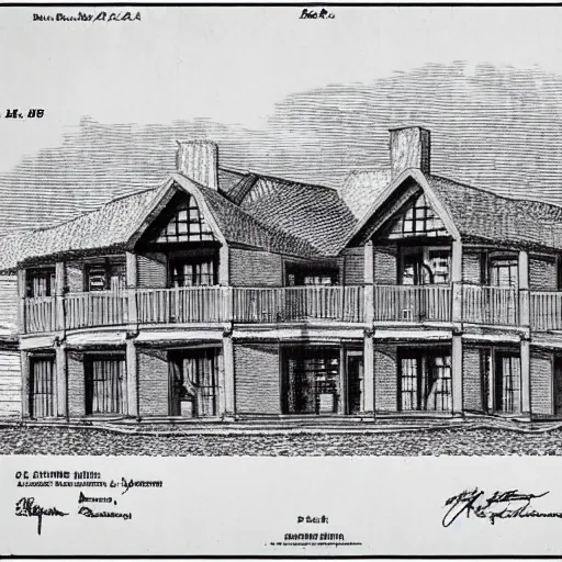 Prompt: patent drawing of house made of chainsaws