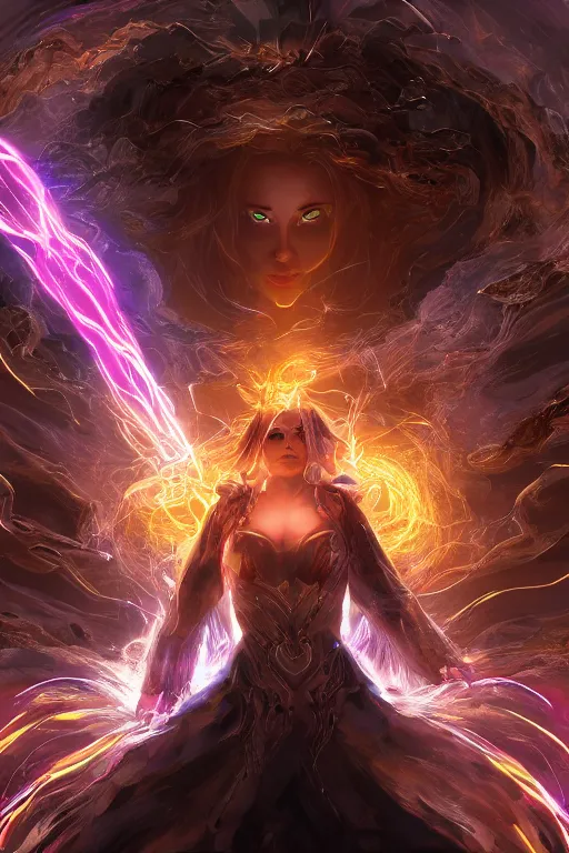 Prompt: a powerful mage surrounded by electrical force field, mixed media, digital art, trending on artstation, 8k, epic composition, highly detailed, AAA graphics