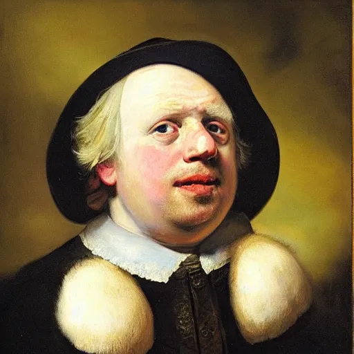 Prompt: boris johnson painted by rembrandt