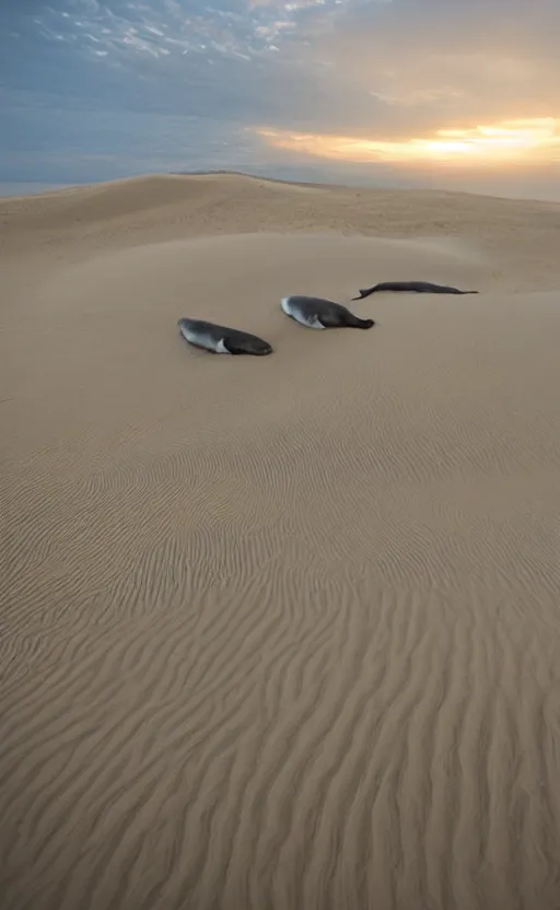 Image similar to giant whales in sand dunes, photography