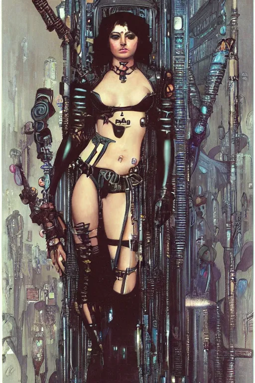 Prompt: full length portrait of alexa demie as a gothic cyberpunk by lawrence alma tadema and zdzislaw beksinski and norman rockwell and jack kirby and tom lovell and greg staples