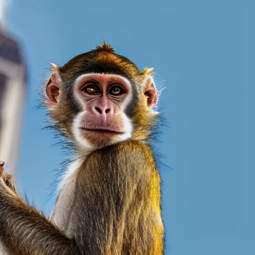 Image similar to high quality portrait of a monkey in front of Christ The Redeemer, studio photograph, photograph, realistic photo, 8k photo, 4k photo, stock photo, high resolution, cinematic shot, high detail