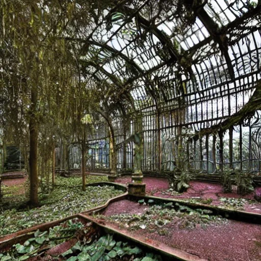 Image similar to abandoned overgrown art nouveau winter garden, epic details