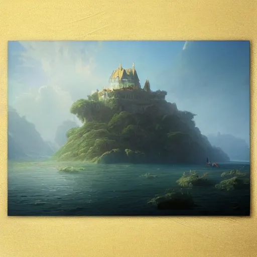 Prompt: ''cinematic shot'' of a floating small island with big castle on top of it made of vegetation made by ivan aivazovsky, peter mohrbacher, greg rutkowski volumetric light effect broad light oil painting painting fantasy art style sci - fi art style realism premium prints available artwork unreal engine