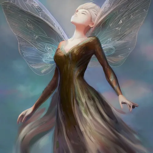 Prompt: a fairy with air wings, elegant, highly detailed, digital painting, trending on artstation, concept art, sharp focus, high detail, illustration, strong brush stroke, anime, sharp focus, ghibli studio, art by ross draws and stanley artgerm, 8 k