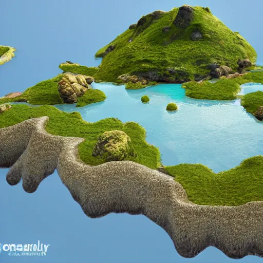 Image similar to 3d render overlooking fantasy valley floating islands