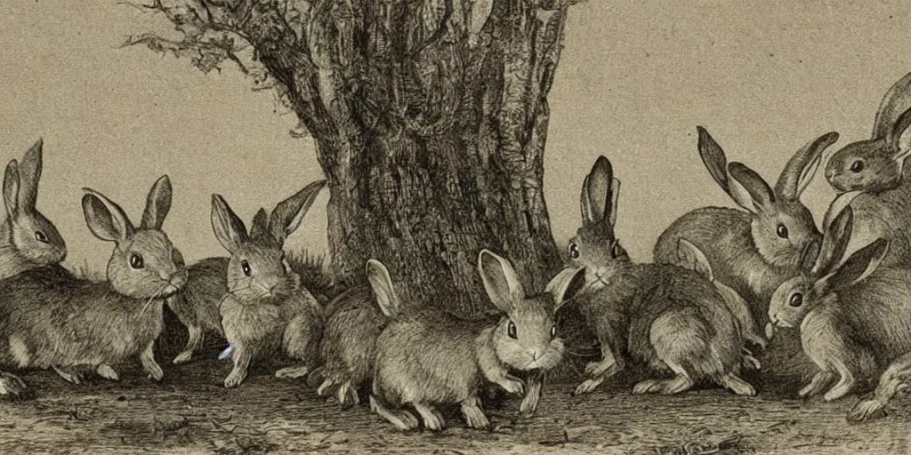 Prompt: cardiff overrun by rabbits in the 19th century