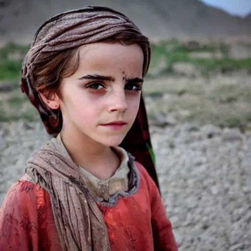 Prompt: photo of emma watson, afghan girl, award - winning photo by national geographic