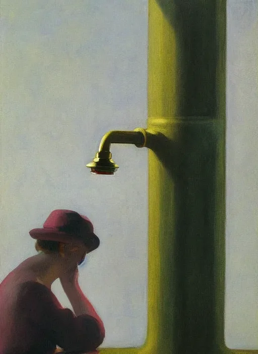 Image similar to water faucet dripping Edward Hopper, highly detailed