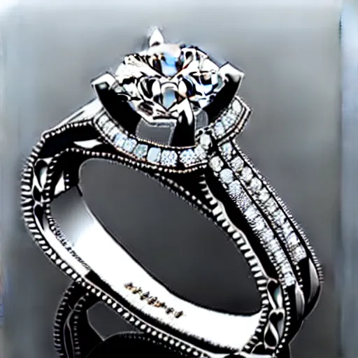 Image similar to engagement ring with two smaller diamonds outside and one bigger diamond in the middle, hyper detailed