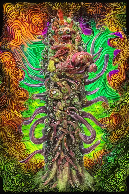 Image similar to creature sushi roots cactus elemental flush of force nature micro world fluo light deepdream a wild amazing steampunk baroque ancient alien creature, intricate detail, colorful digital painting radiating a glowing aura global illumination ray tracing