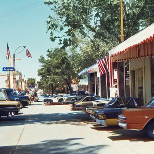 Image similar to « summer, sunny day, 1 9 8 0 years, usa, street view with shops markets »