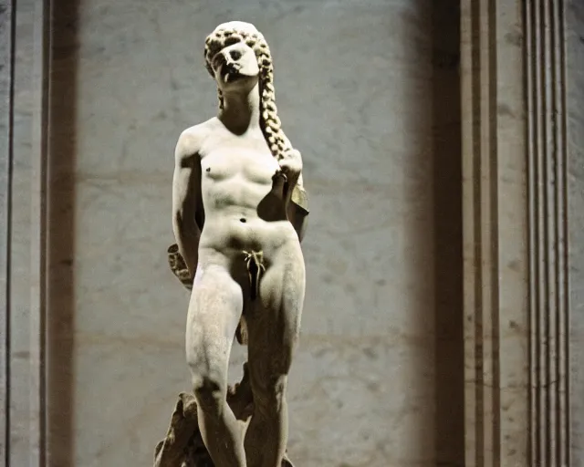 Image similar to deloreain ancient statue in louvre, circa 1 9 8 4