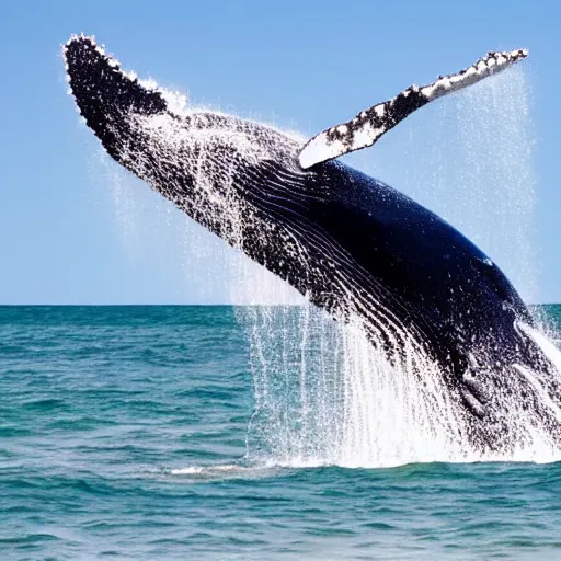 Image similar to a whale jumping out of the sand majestically, realistic, 4 k