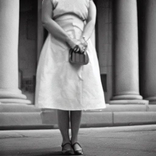 Image similar to photo of a woman in a dress by vivian maier. professional photography.