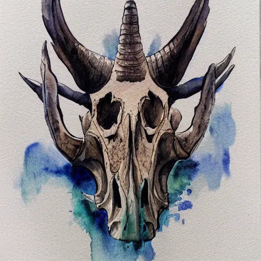 Image similar to triceratops skull, watercolor