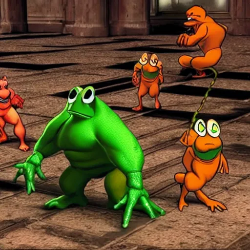 Image similar to a still of from the movie the sixth sense crossover with the game battletoads