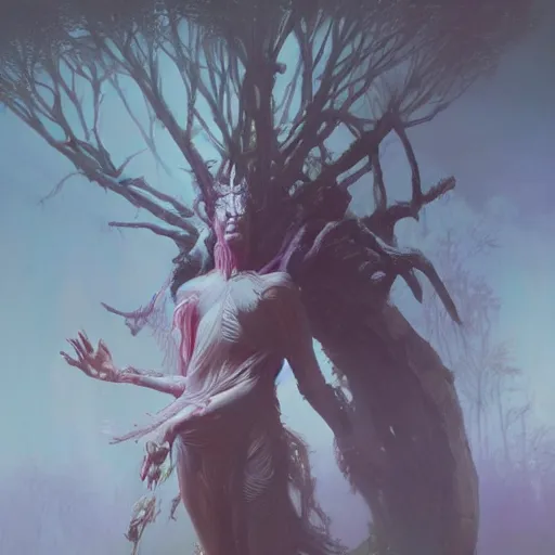 Image similar to A goddess of the forest, trending on Artstation, Greg Rutkowski, Wayne Barlowe