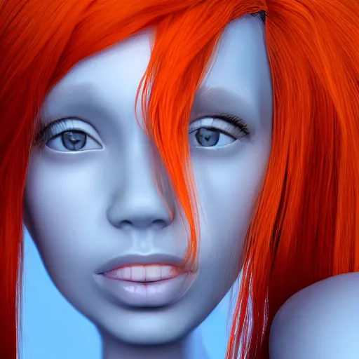 Image similar to Pretty face orange hair, light blue background, 8k, award-winning photorealistic